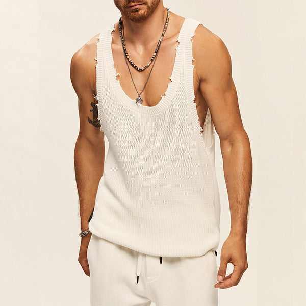 Mens Distressed Streetwear Knitted Strapped Tank Top by Lipswag
